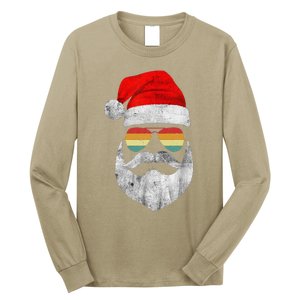 Cool Santa Claus Face With Sunglasses & Hat Beard Christmas Long Sleeve Shirt