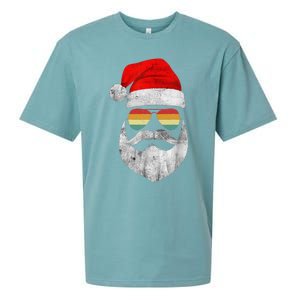 Cool Santa Claus Face With Sunglasses & Hat Beard Christmas Sueded Cloud Jersey T-Shirt