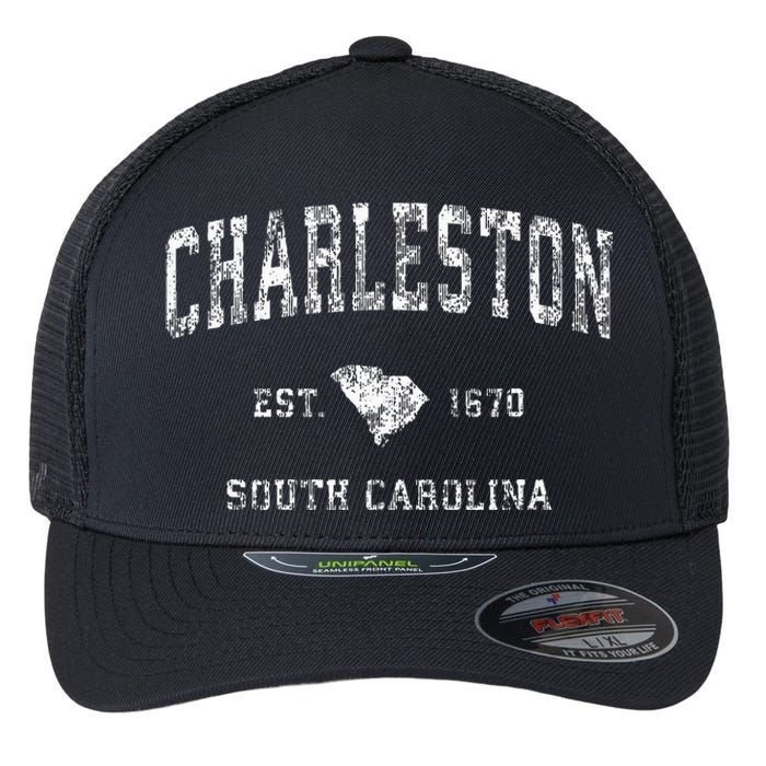 Charleston South Carolina Sc Vintage Athletic Sports Design Flexfit Unipanel Trucker Cap