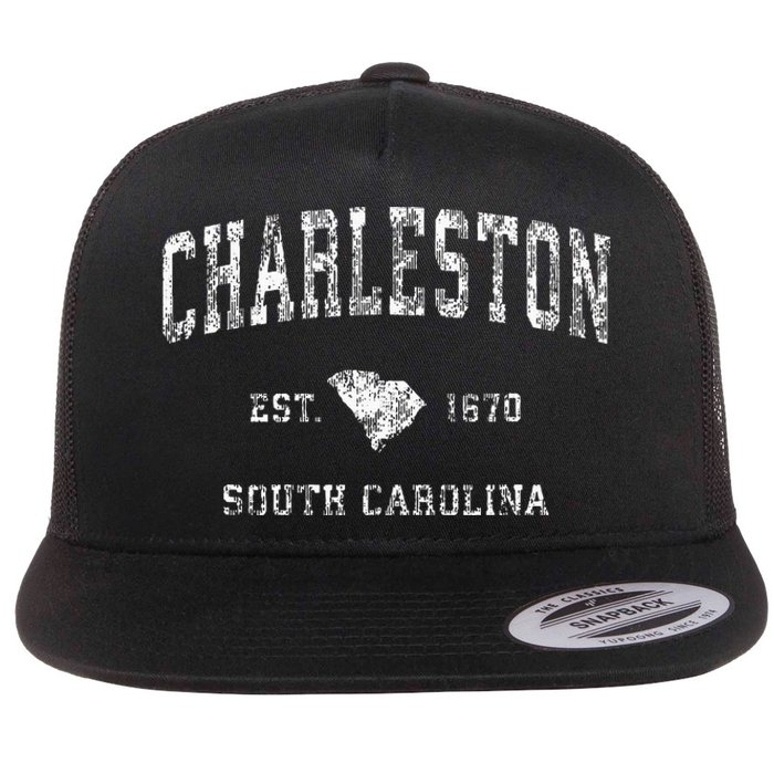 Charleston South Carolina Sc Vintage Athletic Sports Design Flat Bill Trucker Hat