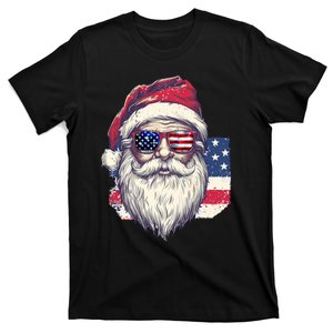 Christmas Santa Claus Patriotic Usa Sunglasses In July T-Shirt