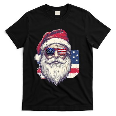 Christmas Santa Claus Patriotic Usa Sunglasses In July T-Shirt