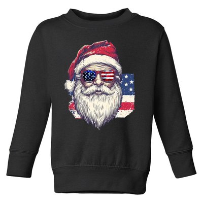 Christmas Santa Claus Patriotic Usa Sunglasses In July Toddler Sweatshirt