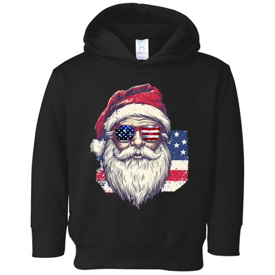 Christmas Santa Claus Patriotic Usa Sunglasses In July Toddler Hoodie