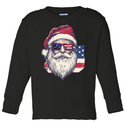 Christmas Santa Claus Patriotic Usa Sunglasses In July Toddler Long Sleeve Shirt