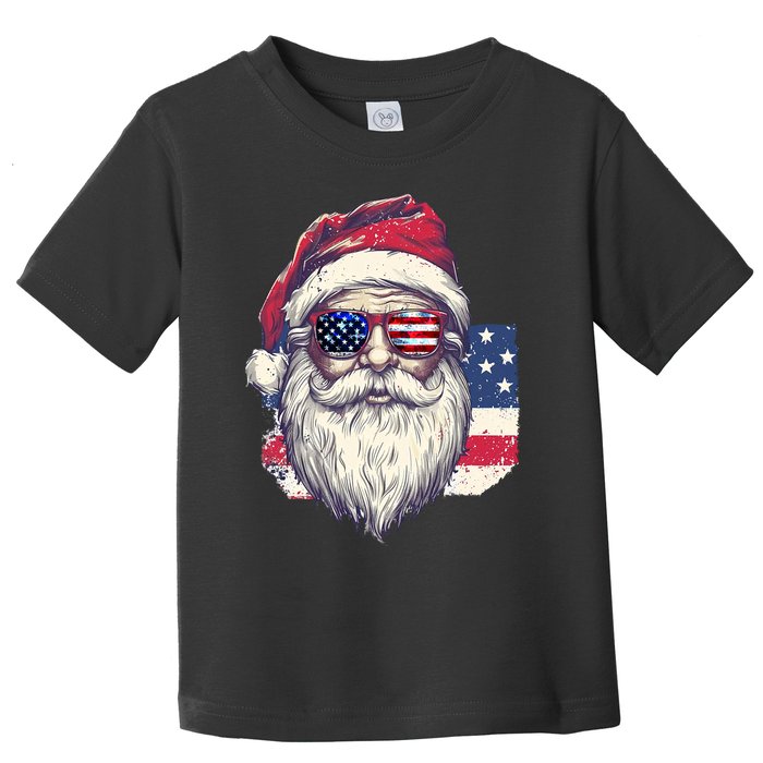 Christmas Santa Claus Patriotic Usa Sunglasses In July Toddler T-Shirt