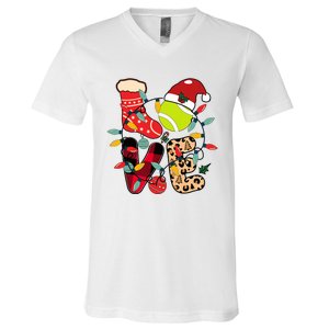 Christmas Santa Claus Tennis Game Tennis Racket Humor Quote V-Neck T-Shirt