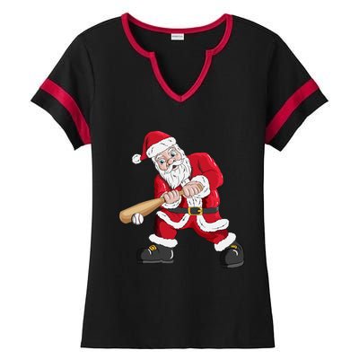 Christmas Santa Claus With Baseball Bat Baseball Ladies Halftime Notch Neck Tee