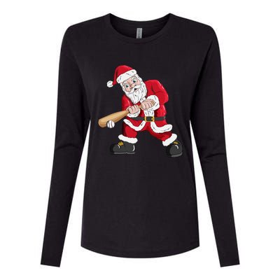 Christmas Santa Claus With Baseball Bat Baseball Womens Cotton Relaxed Long Sleeve T-Shirt