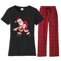 Christmas Santa Claus With Baseball Bat Baseball Women's Flannel Pajama Set