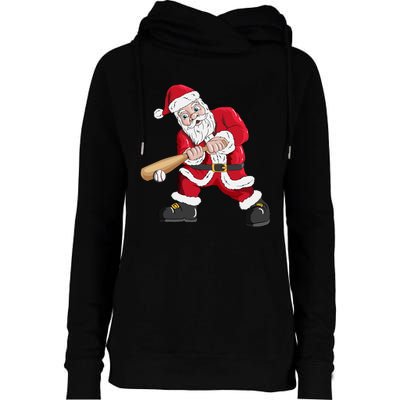 Christmas Santa Claus With Baseball Bat Baseball Womens Funnel Neck Pullover Hood