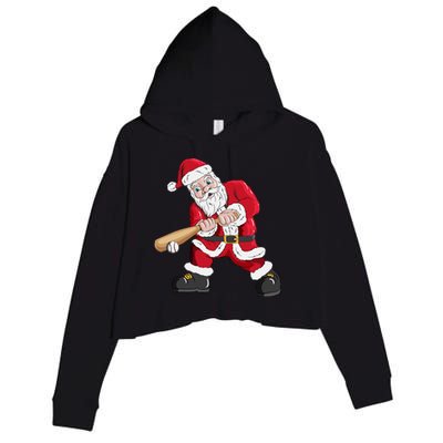 Christmas Santa Claus With Baseball Bat Baseball Crop Fleece Hoodie