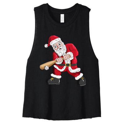 Christmas Santa Claus With Baseball Bat Baseball Women's Racerback Cropped Tank