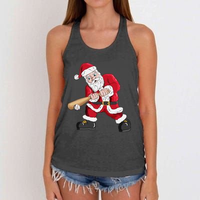 Christmas Santa Claus With Baseball Bat Baseball Women's Knotted Racerback Tank