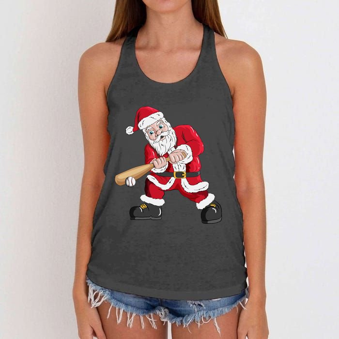 Christmas Santa Claus With Baseball Bat Baseball Women's Knotted Racerback Tank