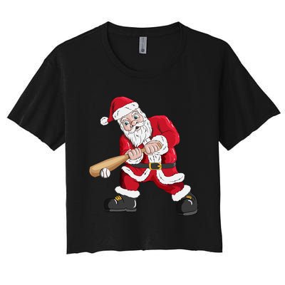 Christmas Santa Claus With Baseball Bat Baseball Women's Crop Top Tee