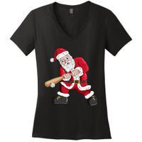 Christmas Santa Claus With Baseball Bat Baseball Women's V-Neck T-Shirt