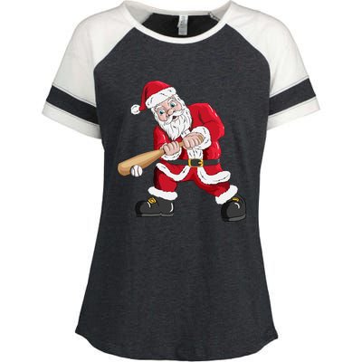 Christmas Santa Claus With Baseball Bat Baseball Enza Ladies Jersey Colorblock Tee