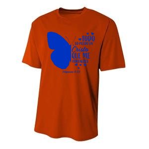 Cute Spanish Christian Bible Verse Religious Butterfly Gift Performance Sprint T-Shirt