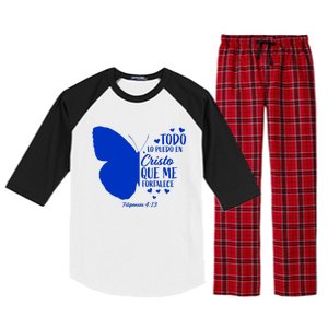 Cute Spanish Christian Bible Verse Religious Butterfly Gift Raglan Sleeve Pajama Set