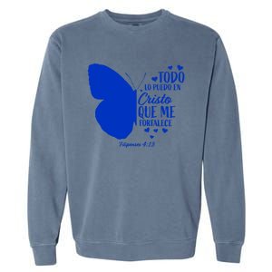 Cute Spanish Christian Bible Verse Religious Butterfly Gift Garment-Dyed Sweatshirt