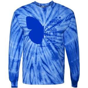 Cute Spanish Christian Bible Verse Religious Butterfly Gift Tie-Dye Long Sleeve Shirt