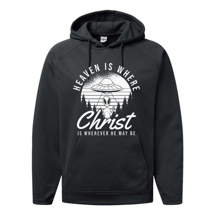 Christianity Spaceship Catholic Bible Christian Alien Jesus Performance Fleece Hoodie