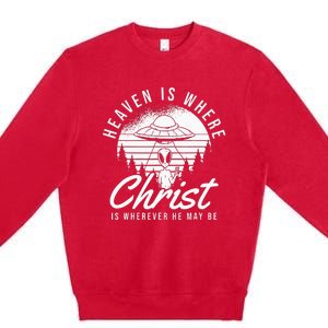 Christianity Spaceship Catholic Bible Christian Alien Jesus Premium Crewneck Sweatshirt