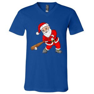 Christmas Santa Claus With Baseball Bat Teens Xmas Gift V-Neck T-Shirt