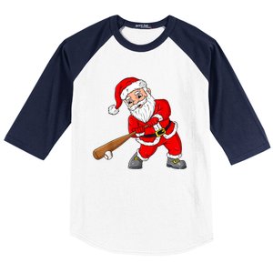 Christmas Santa Claus With Baseball Bat Teens Xmas Gift Baseball Sleeve Shirt