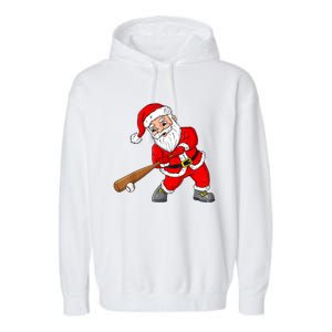 Christmas Santa Claus With Baseball Bat Teens Xmas Gift Garment-Dyed Fleece Hoodie