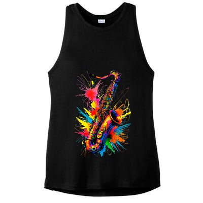 Colorful Saxophone Ladies PosiCharge Tri-Blend Wicking Tank