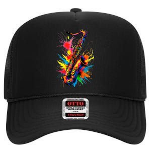 Colorful Saxophone High Crown Mesh Back Trucker Hat