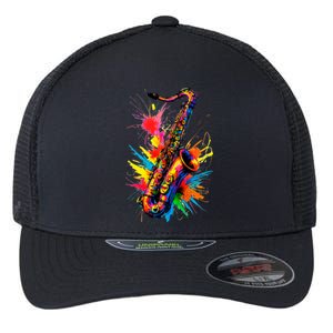 Colorful Saxophone Flexfit Unipanel Trucker Cap