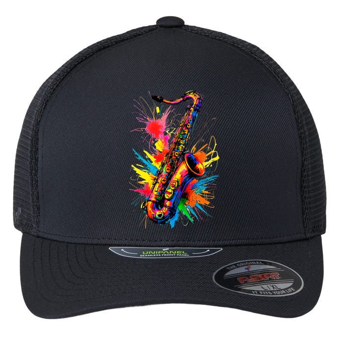 Colorful Saxophone Flexfit Unipanel Trucker Cap