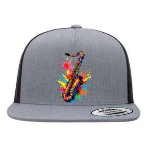 Colorful Saxophone Flat Bill Trucker Hat