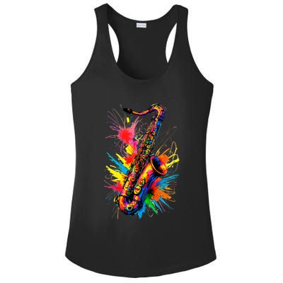 Colorful Saxophone Ladies PosiCharge Competitor Racerback Tank