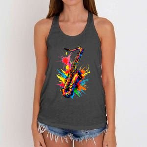 Colorful Saxophone Women's Knotted Racerback Tank