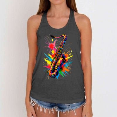Colorful Saxophone Women's Knotted Racerback Tank