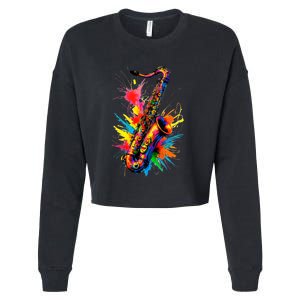 Colorful Saxophone Cropped Pullover Crew