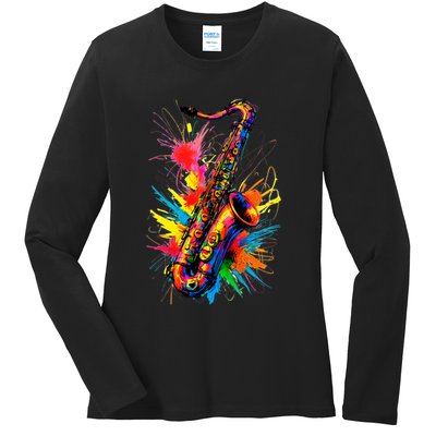 Colorful Saxophone Ladies Long Sleeve Shirt