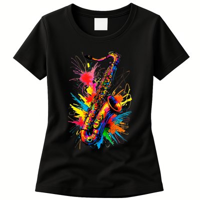 Colorful Saxophone Womens T-Shirt