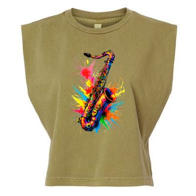 Colorful Saxophone Garment-Dyed Women's Muscle Tee