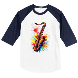 Colorful Saxophone Baseball Sleeve Shirt