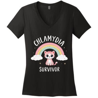 Chlamydia Survivor Cat Meme Funny Humor Women's V-Neck T-Shirt