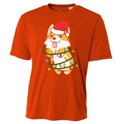 Corgi Santa Christmas Tree Lights Xmas Boys Corgmas Dog Cooling Performance Crew T-Shirt