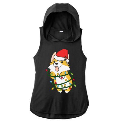 Corgi Santa Christmas Tree Lights Xmas Boys Corgmas Dog Ladies PosiCharge Tri-Blend Wicking Draft Hoodie Tank