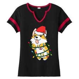 Corgi Santa Christmas Tree Lights Xmas Boys Corgmas Dog Ladies Halftime Notch Neck Tee