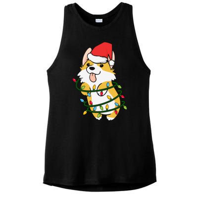 Corgi Santa Christmas Tree Lights Xmas Boys Corgmas Dog Ladies PosiCharge Tri-Blend Wicking Tank