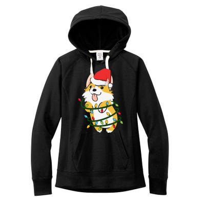 Corgi Santa Christmas Tree Lights Xmas Boys Corgmas Dog Women's Fleece Hoodie